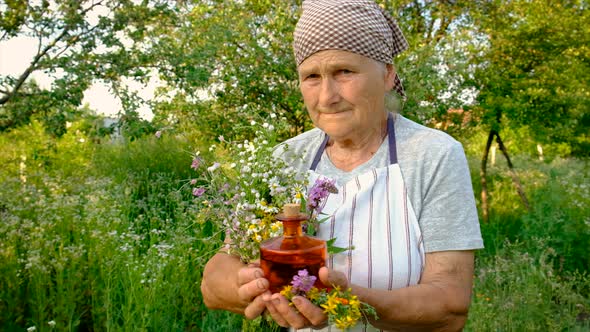 Old Woman Makes Herbal Tincture