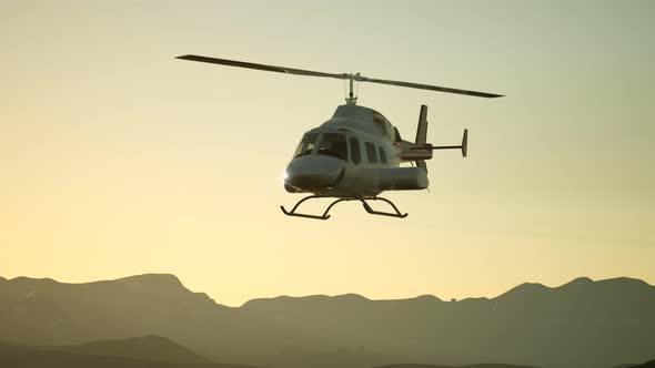 Extreme Slow Motion Flying Helicopter Sunset Sky