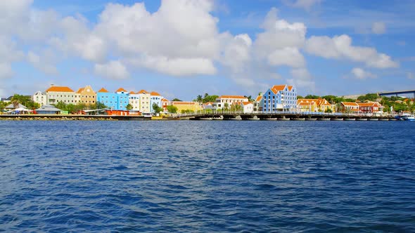 View across the ocean of the vibrant and picturesque area of Otrobanda in Saint Anna Bay on the Cari