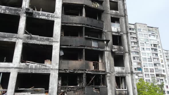 War in Ukraine  Burnt and Destroyed House in Kyiv