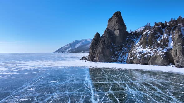 Frozen Lake Baikal Aerial View