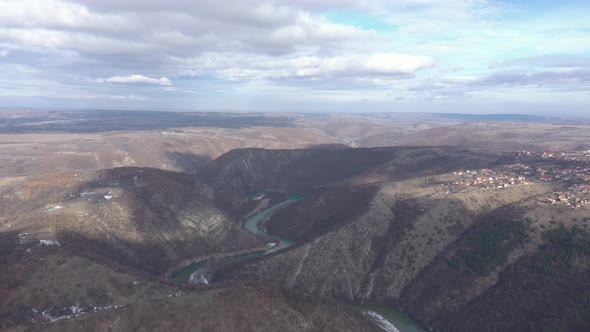 Clouds above river Timok gorge 4K aerial footage