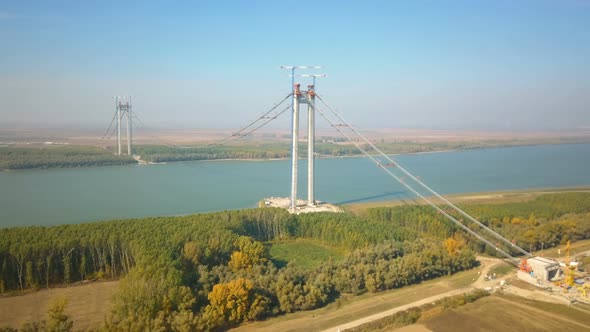 The Construction Of A New Suspension Bridge Over The Danube, The Third Longest Bridge In Europe