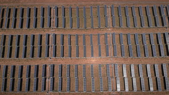 Rows of solar panels on solar power plant