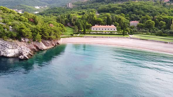 Aerial Cozy Harbor with Clean Cerulean Water