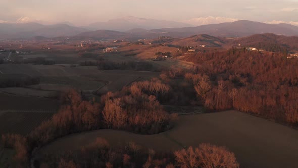 Drone view of cultivated land in autumn