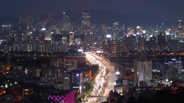 Seoul Night City Building Traffic