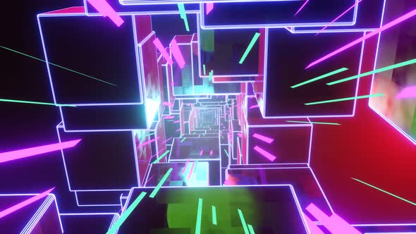 A Tunnel Sparkling with Neon with Multicolored Rays