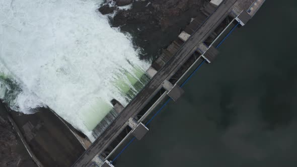 Drone Over Water Cascading Through Hydroelectric Dam