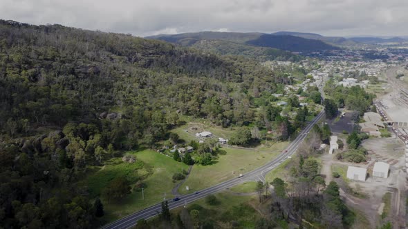 Drone aerial footage of the Lithgow train maintenance facility in Australia