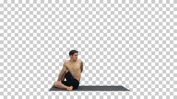 Man practicing yoga, stretching torso, Alpha Channel