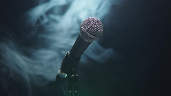 Microphone Closeup Mic with Smoke and Black Background