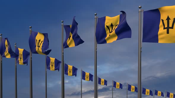 The Barbados Flags Waving In The Wind  - 4K