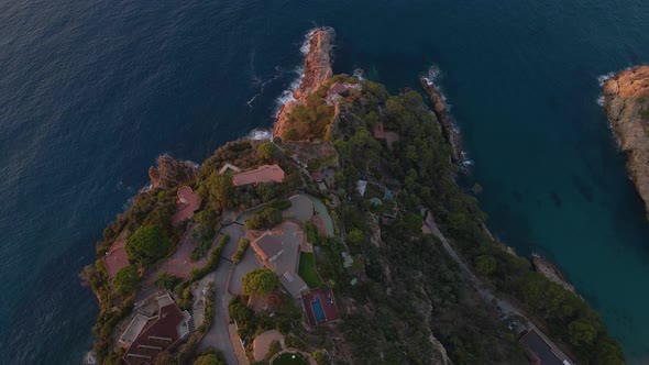 Aerial View of the Beautiful Cliffs on the Shore of Tossa De Mar Spain