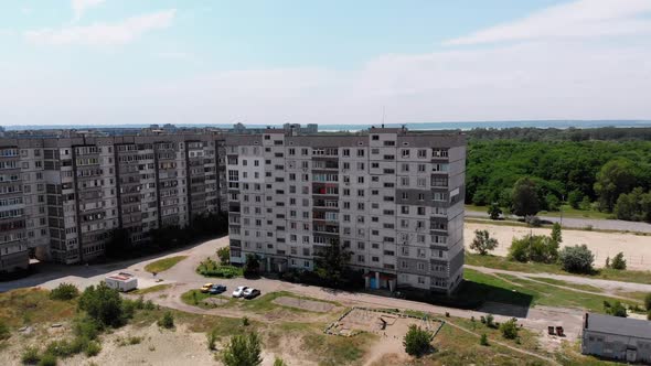 Aerial View Industrial Climber Perform Work on Insulation Side Facade Building