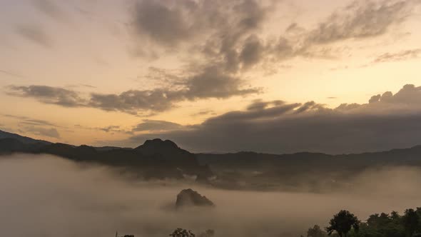 The morning fog at Phu Lanka, Phayao Province, Thailand.