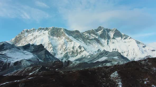 Nuptse Mountain and Lhotse South Face. Aerial View