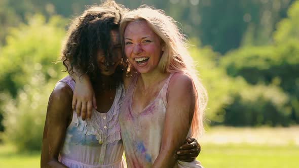 Best Female Friends Hugging Sincerely and Laughing, Enjoying Party Together