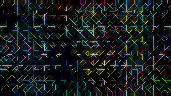 3D Abstract shining bright lines set wave, colorful, black background