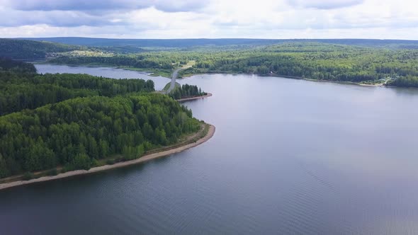 A huge lake with a bridge