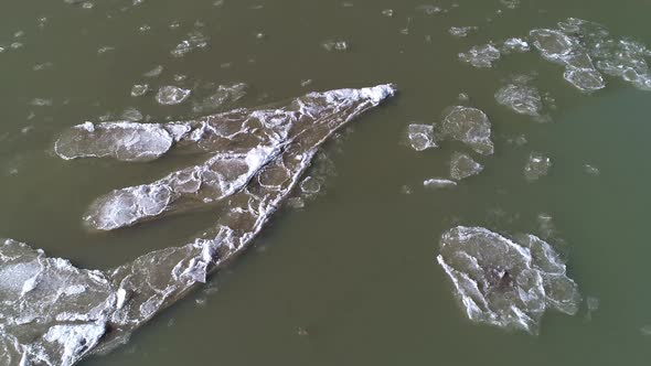 Hovering over the Colorado River watching ice moving downstream