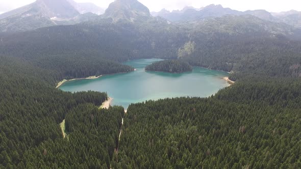 Aerial View of Black Lake in a Pine Forest in Durmitor National Park