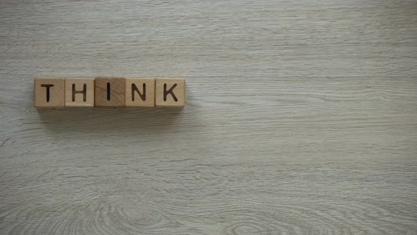 Think Green Phrase Made of Cubes, Woman Holding Plant in Hands, Greenhouse Gases