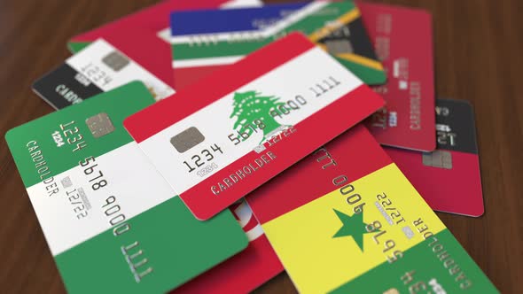 Emphasized Bank Card with Flag of Lebanon