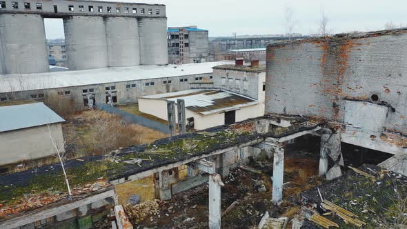 Aerial view of an old factory. Old industrial building for demolition.