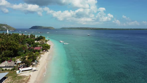 Fly Along White Sand Beach Small Tropical Island