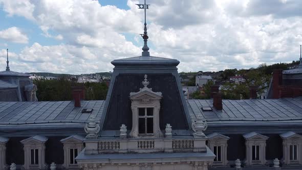 Aerial drone view of a flying over the old palace.