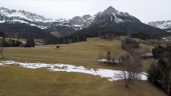 Flying Drone over Swiss Alps in Austria