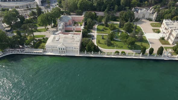 The Dolmabache Palace and its gardens along the Bosphorus Strait