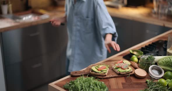 Woman Making Healthy Green Breakfast