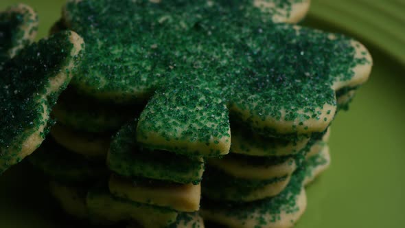 Cinematic, Rotating Shot of Saint Patty's Day Cookies on a Plate - COOKIES ST PATTY 028