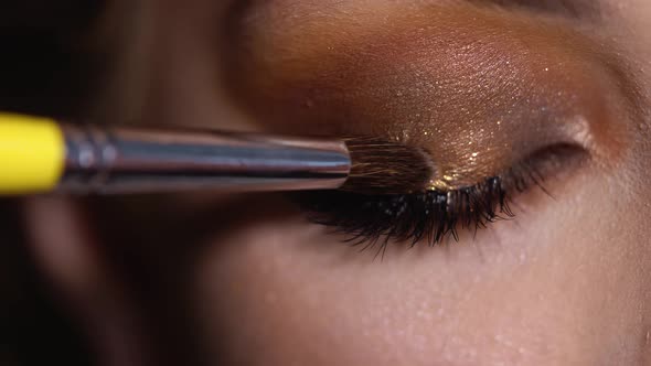 Girl With Long Fake Eyelashes And Perfect Make-up. Closeup Of Beautiful Young Female Model With Soft