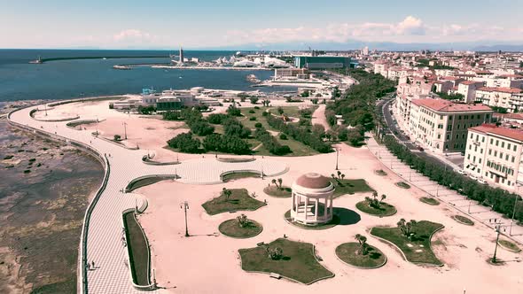 Amazing Aerial View of Livorno and Mascagni Terrace Famous Town of Tuscany