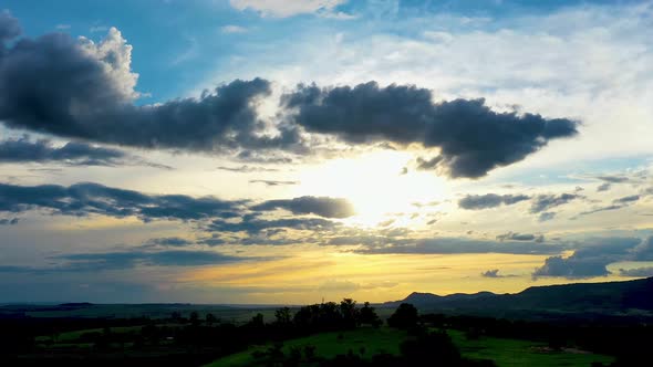 Countryside rural clouds Timelapse. Tropical scenery. Motion at blue sky.