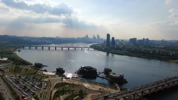 Seoul Hangang Scenery Saebitseom Banpo Bridge Traffic