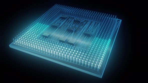 Cpu Processor Close Up With Electric Impulses 4k