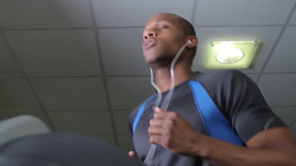 Male running on treadmills, cardio workout exercise in gym