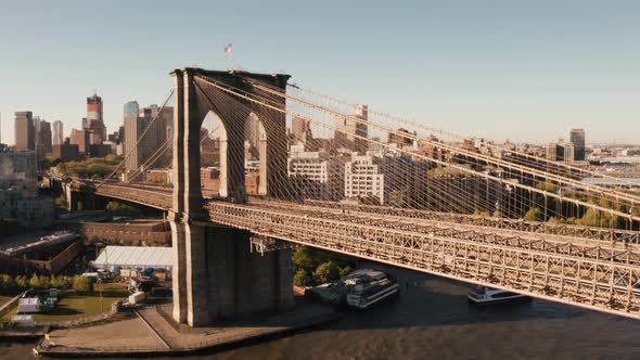 Aerial view of the Brooklyn bridge over Hudson river