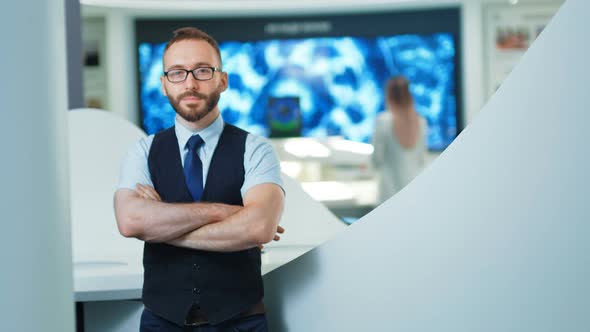 Portrait of Confident Businessman or Programmer in the Modern Office or Lab