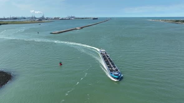 Liquid Cargo Transporter Vessel Arriving at Port