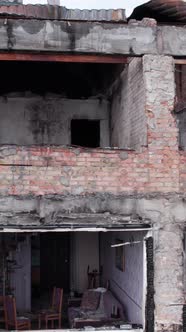 Vertical Video of a Wartorn Apartment Building in Ukraine