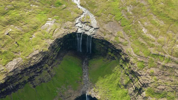 Aerial View of the Fossa Waterfall at Sunset