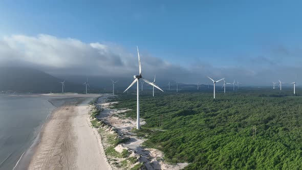 Wind Turbines in mountain during sunset