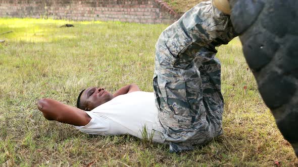 Military soldier during fitness training exercise