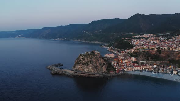 Aerial view of city of Scilla, Chianalea. Calabria Italy