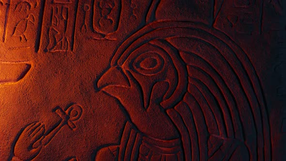 Horus Egyptian God With Bird Head In Fire Glow